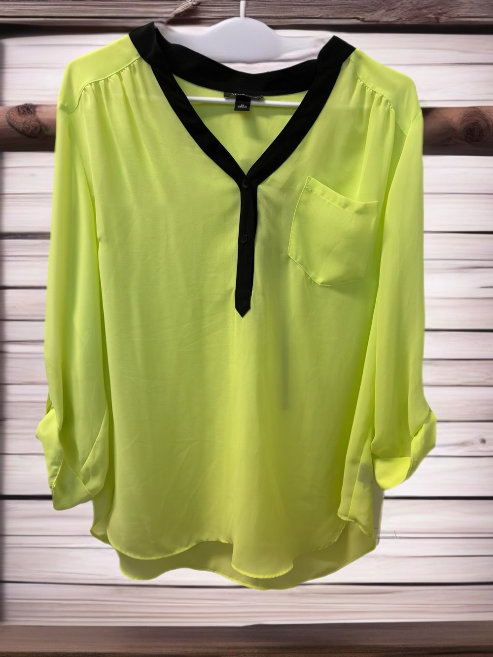 Alyx Neon Lime V-Neck Blouse with Black Trim